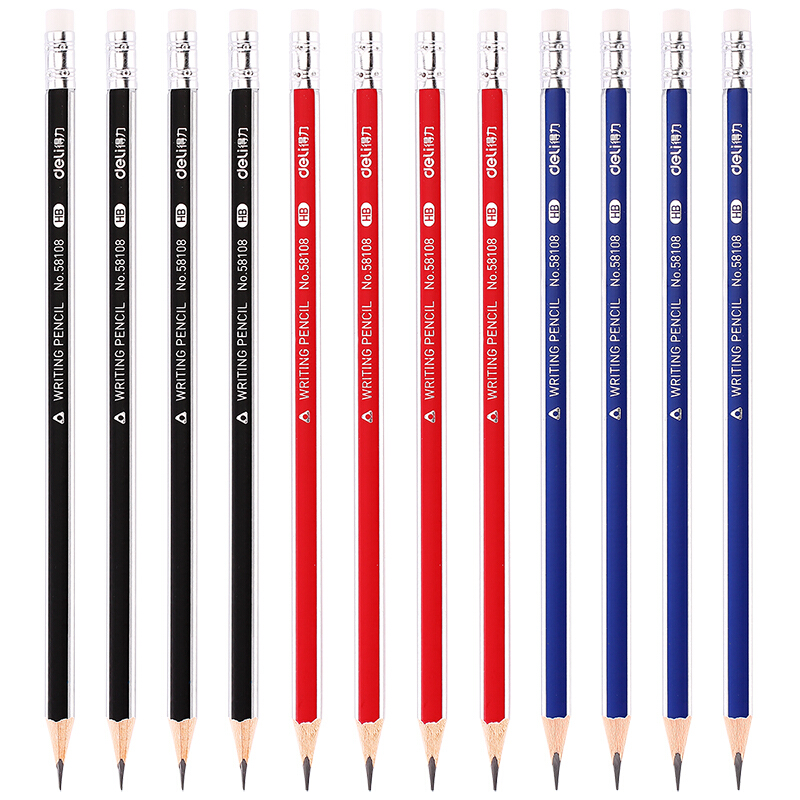 得力 deli 58108 HB铅笔 经典三色 颜色随机 计价单位:支