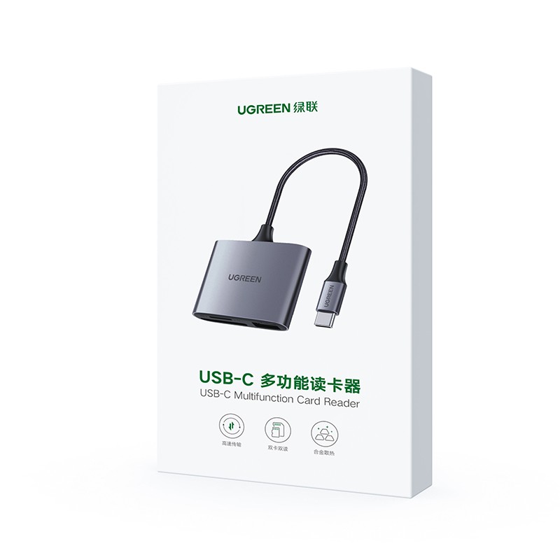 绿联 UGREEN 80798 Type-C3.0多功能读卡器 三合一 编织线款 双卡双读 计价单位:个