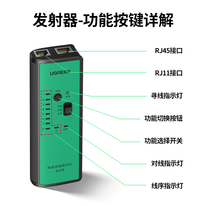 绿联 UGREEN 10951 多功能网络巡线仪 绿色 计价单位:个