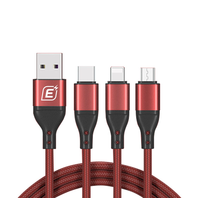 忆捷 EAGET EC008S-红色 三合一尼龙数据线  5A快充 适合Type-C/安卓/苹果手机  1.2m  计价单位:条