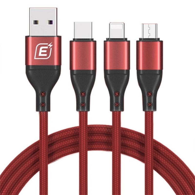 忆捷 EAGET EC008S-红色 三合一尼龙数据线  5A快充 适合Type-C/安卓/苹果手机  1.2m  计价单位:条