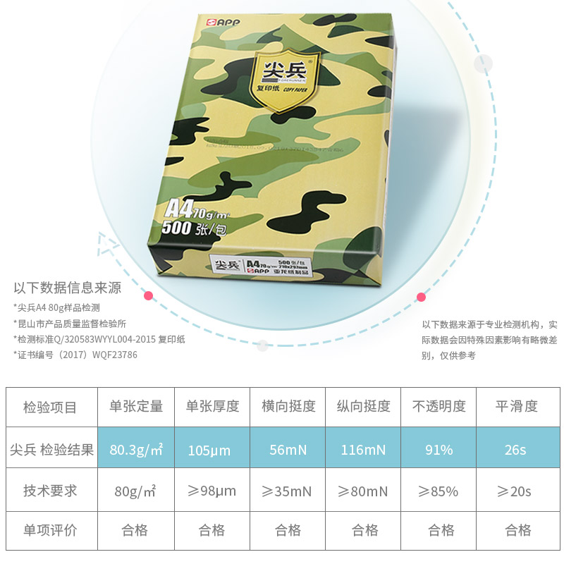 尖兵 App A3 复印纸 80g 500张/包 计价单位:包 尖兵 App A3 复印纸 80g 500张/包 计价单位:包