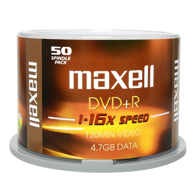 麦克赛尔 MAXELL DVD+R 刻录光盘 16速4.7G台产 黄纹黑尊 桶装50片 计价单位:桶