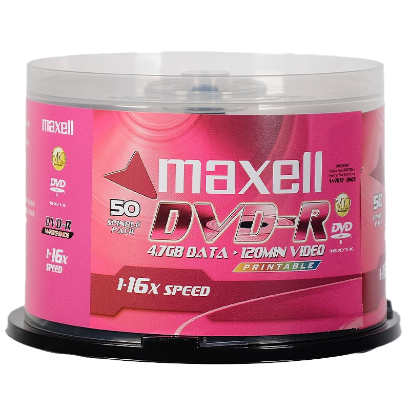 麦克赛尔 maxell DVD-R 刻录光盘 可打印 16速4.7G台产 桶装50片 计价单位:桶