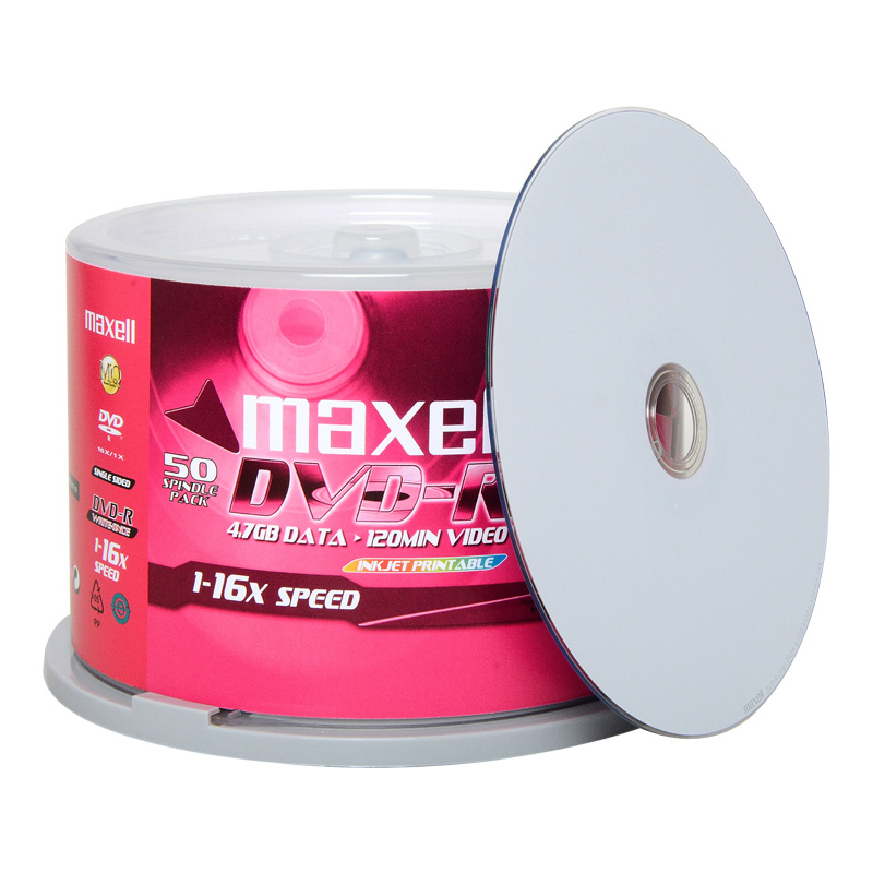 麦克赛尔 maxell DVD-R 刻录光盘 可打印 16速4.7G台产 桶装50片 计价单位:桶