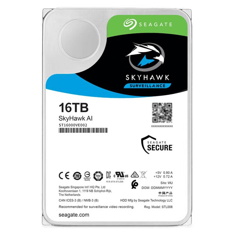 希捷 SEAGATE ST16000VE002 监控硬盘 16TB 酷鹰AI 256MB 7200转 SATA 计价单位:个