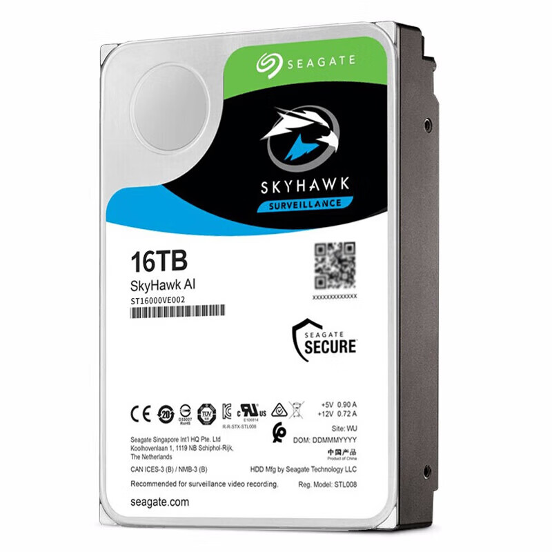 希捷 SEAGATE ST16000VE002 监控硬盘 16TB 酷鹰AI 256MB 7200转 SATA 计价单位:个