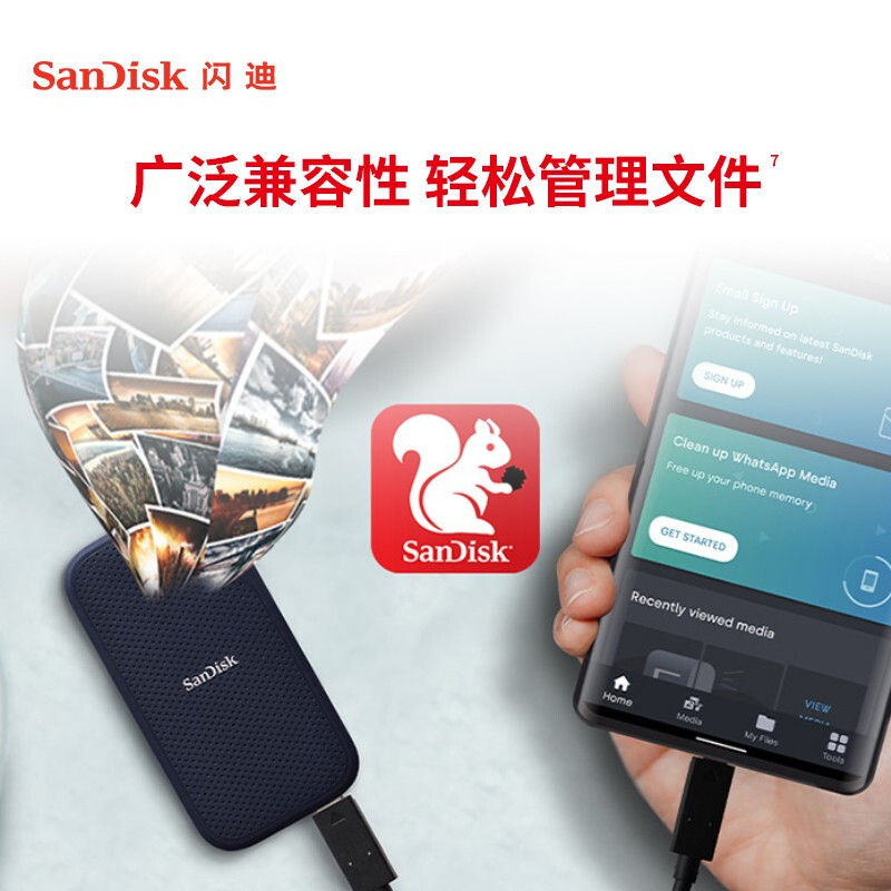 闪迪 SANDISK SDSSDE61-4TB-Z25 移动固态硬盘  E61极速移动版 传输速度1050MB/s IP55等级三防保护 4tb 计价单位:个