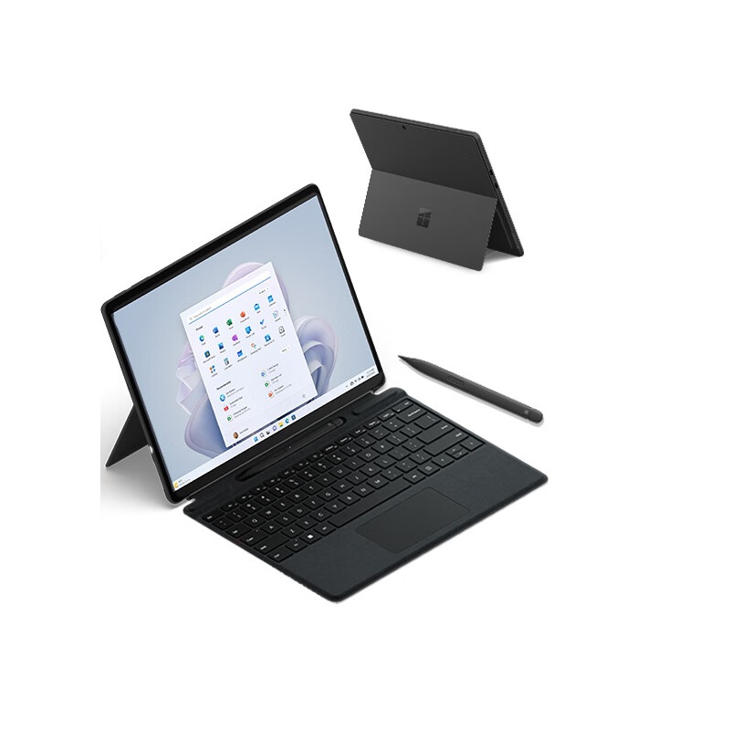 微软 MICROSOFT Surface Pro 9 二合一平板电脑 石墨灰+典雅黑带触控笔键盘盖 i7 16G+256G 13英寸120Hz触控屏 计价单位:台