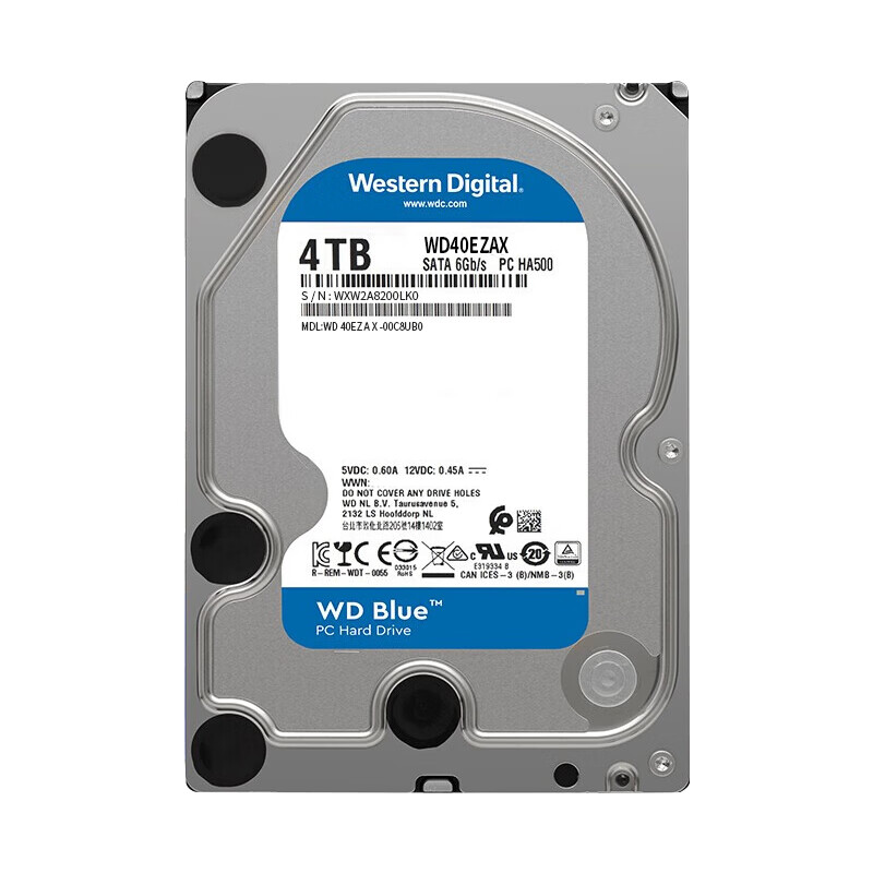 西部数据 WD WD40EZAX 台式机机械硬盘 WD Blue 蓝盘 4TB 5400转 256MB SATA CMR 计价单位:块
