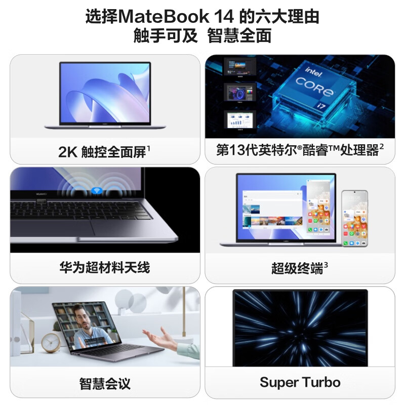 华为 HUAWEI KLVG-16 笔记本电脑MateBook 14 2023 13代酷睿版 i5 16G 1T 14英寸 轻薄办公本  深空灰  计价单位:台
