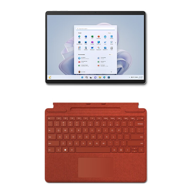 微软 MICROSOFT Surface Pro 9 平板电脑 二合一 i5 16G+256G 13英寸 120Hz触控屏 亮铂金 配红色键盘盖 计价单位:台