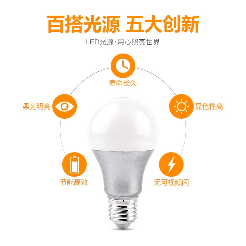 佛山照明 FSL E27-7W LED灯泡 7W E27 水晶球泡 日光色 计价单位:个