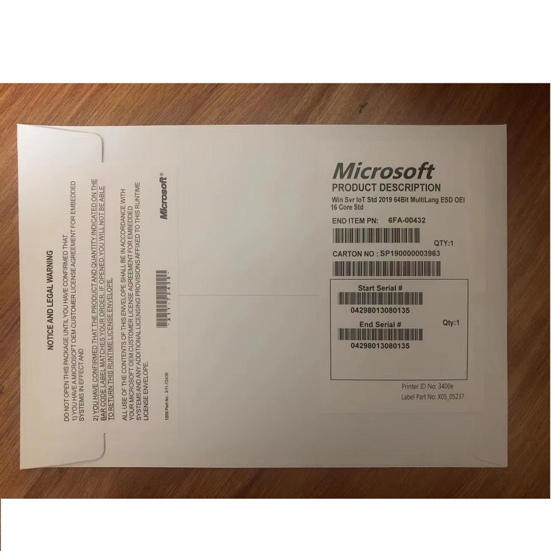 微软 MICROSOFT windows server 2019 服务器系统 计价单位:套
