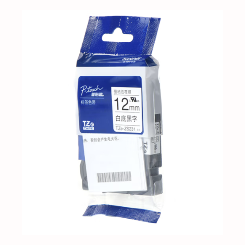 兄弟 brother TZe-ZS231 标签色带 白底黑字 强粘性 12mm 适用于PT-E115 PT-D200 计价单位:个