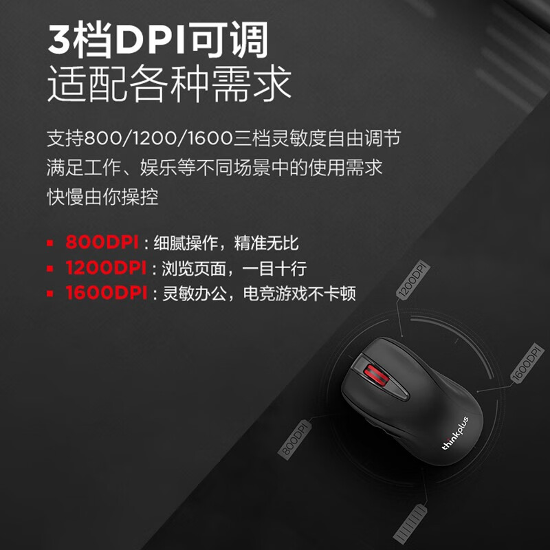 联想Thinkplus  WL200 鼠标 pro无线静音 黑色 计价单位:个