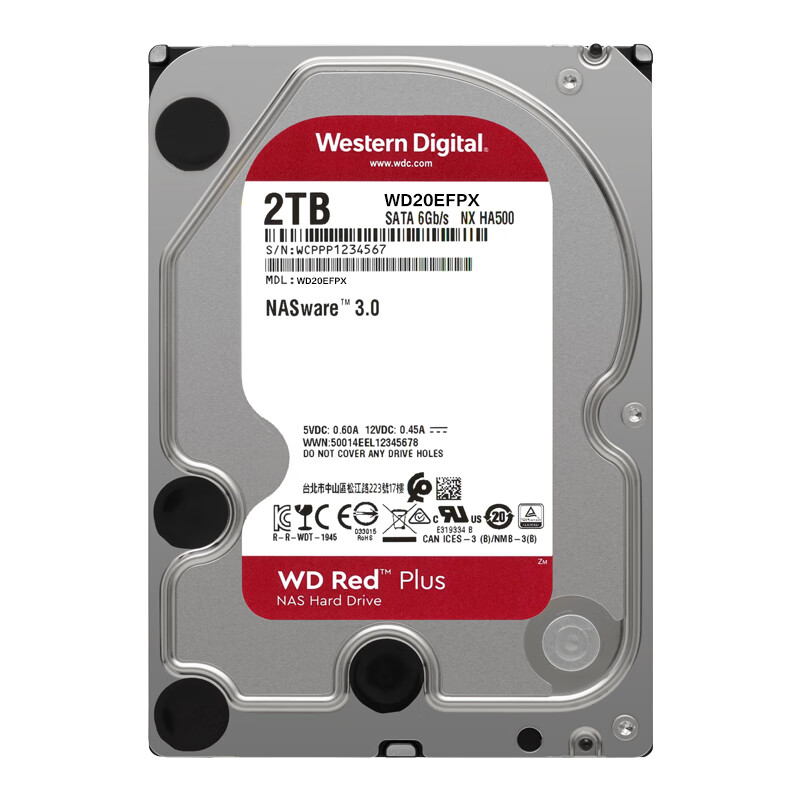 西部数据 WD WD20EFPX 硬盘 红盘Plus 2TB 5400转 64MB SATA CMR 质保2年 包安装调试 计价单位:个