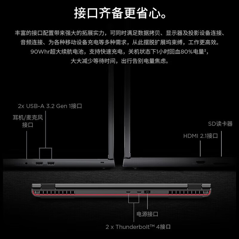 Thinkpad  P16v 2023 Gen1 轻薄笔记本电脑16英寸CAD画图  RTXA2000Ada i9-13900H 32G内存 2TB固态硬盘 升级 计价单位:台