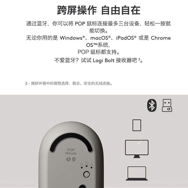 罗技 LOGITECH POP MOUSE 无线鼠标 时尚系列 烟云灰 计价单位:个 罗技 LOGITECH POP MOUSE 无线鼠标 时尚系列 烟云灰 计价单位:个