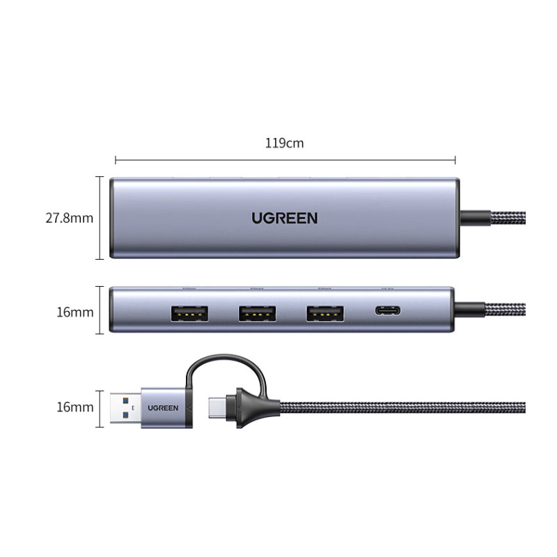 绿联 UGREEN 15623 USB3.0转千兆网口Type-C扩展坞双头分线器  计价单位:个