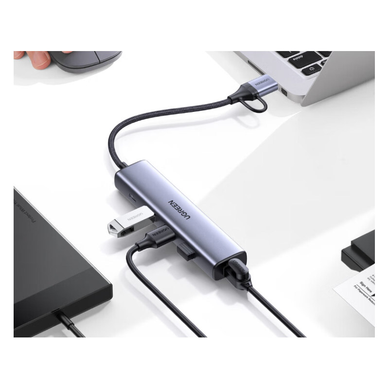 绿联 UGREEN 15623 USB3.0转千兆网口Type-C扩展坞双头分线器  计价单位:个