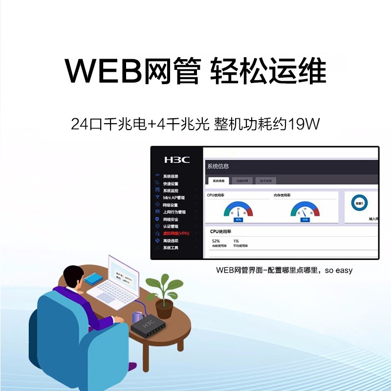 华三  S1850V2-28P-EI 交换机 24口千兆电+4千兆光纤口二层Web网管企业级 Vlan划分/图形化管理 计价单位:台