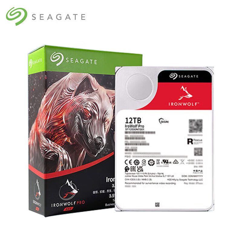 希捷 SEAGATE ST12000NT001 NAS硬盘 12TB 256MB 7200转 PMR CMR垂直技术网络存储SATA酷狼PRO 计价单位:个