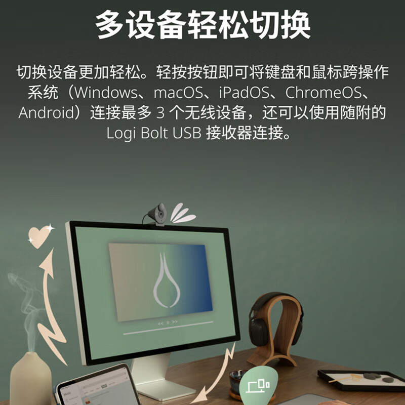 罗技 LOGITECH PEBBLE 2 COMBO 无线键鼠套装 双模连接 白色 计价单位:套