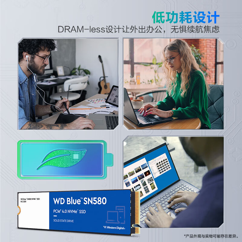 西部数据 WD WDS100T3B0E SSD固态硬盘 1TB  M.2（NVMe协议） SN580 PCIe4.0 2280 计价单位:个