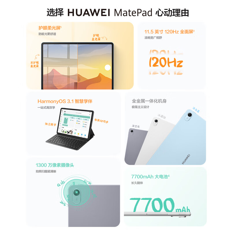 华为 HUAWEI MatePad 2023柔光版 学习娱乐平板 11.5英寸 120Hz护眼柔光全面屏 HarmonyOS 3 8+128GB 深空灰 计价单位:台