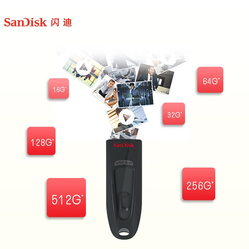 闪迪 SANDISK CZ48 U盘 128G 高速USB3.0 黑色 计价单位:个