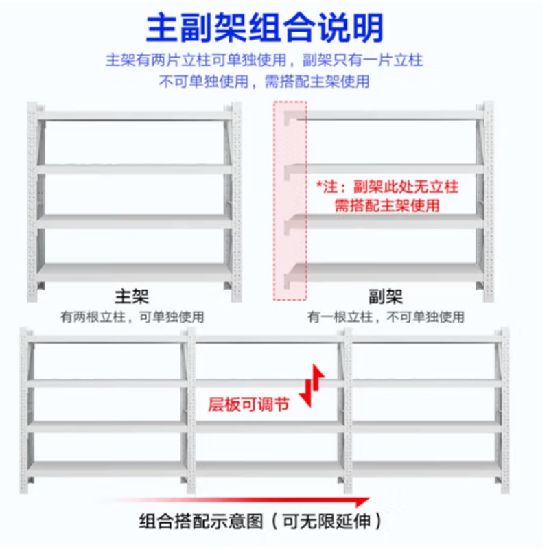 虎牌  100*50*200cm 货架 轻型主架 180kg 白色 计价单位:个
