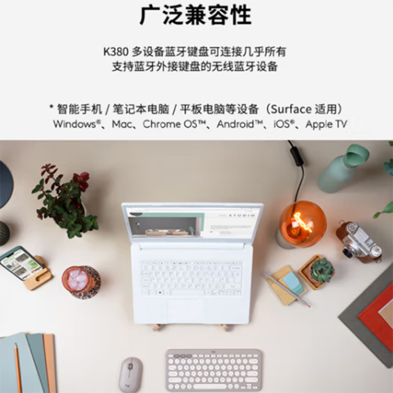 罗技 LOGITECH K380 多设备蓝牙键盘 限量版 烟云灰 计价单位:个