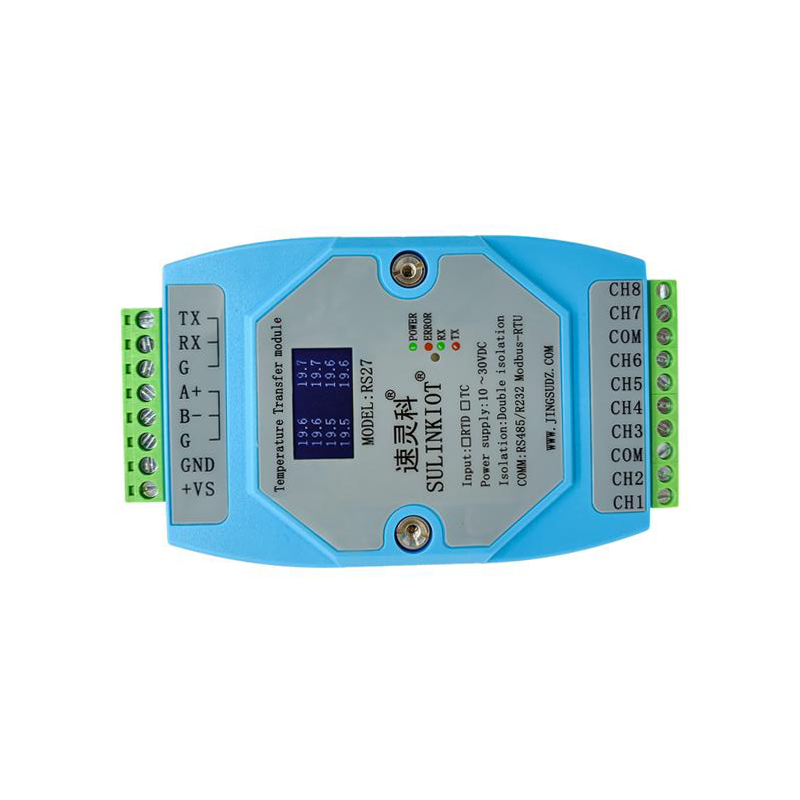 速灵科  RS27 热电阻 8路PT100 KRJSTEBN 温度变送 RS485/232 通信  计价单位:个
