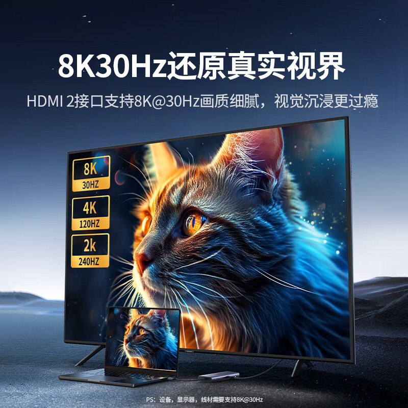 绿联 UGREEN 15852 扩展坞 Type-C双HDMI8K30Hz HDMI2.1 三屏异显 计价单位:个