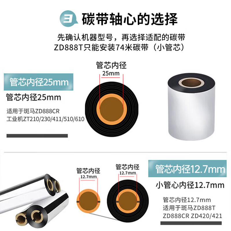 斑马 ZEBRA ZD888CR/ZT210/ZT411 原装标签条码打印机树脂基碳带热转印色带通用耗材80mm*300m 计价单位:台