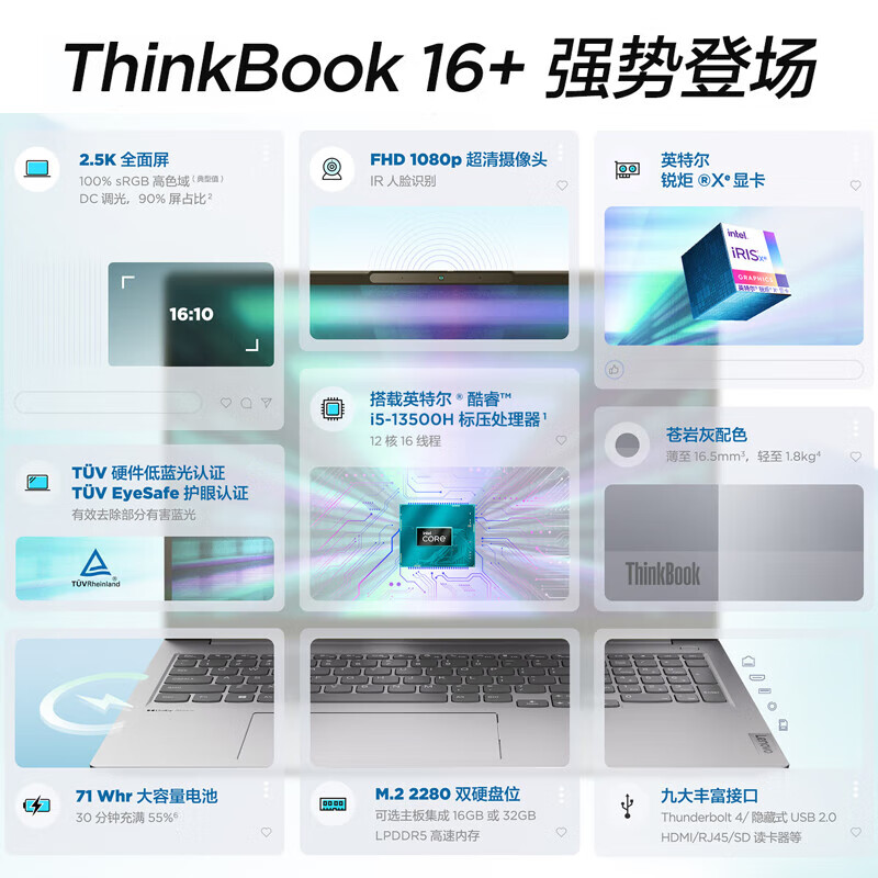 Thinkpad  16+  英特尔Evo 16英寸标压便携轻薄办公本 13代i5-13500H 32G 1TB 2.5K 计价单位:台