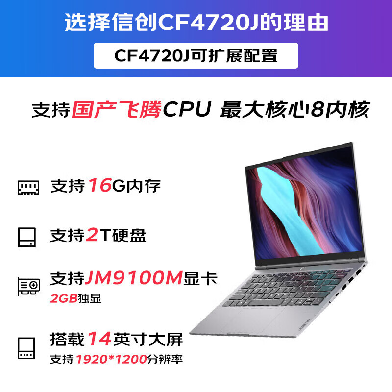 联想 Lenovo CF4720J 笔记本 D2000 16G内存固化 1TSSD国产硬盘 2G独显 JM9100 无光驱 14寸 计价单位:台