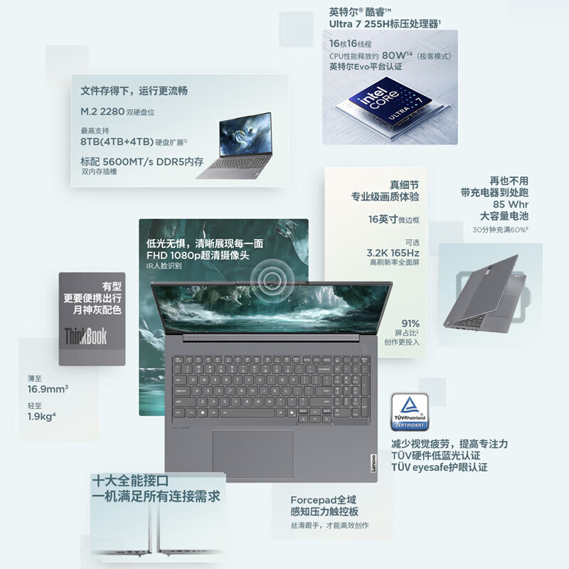Thinkpad  ThinkBook 16+ 笔记本电脑 英特尔酷睿Ultra7-255H 16英寸 32G 1T 3.2K 计价单位:台