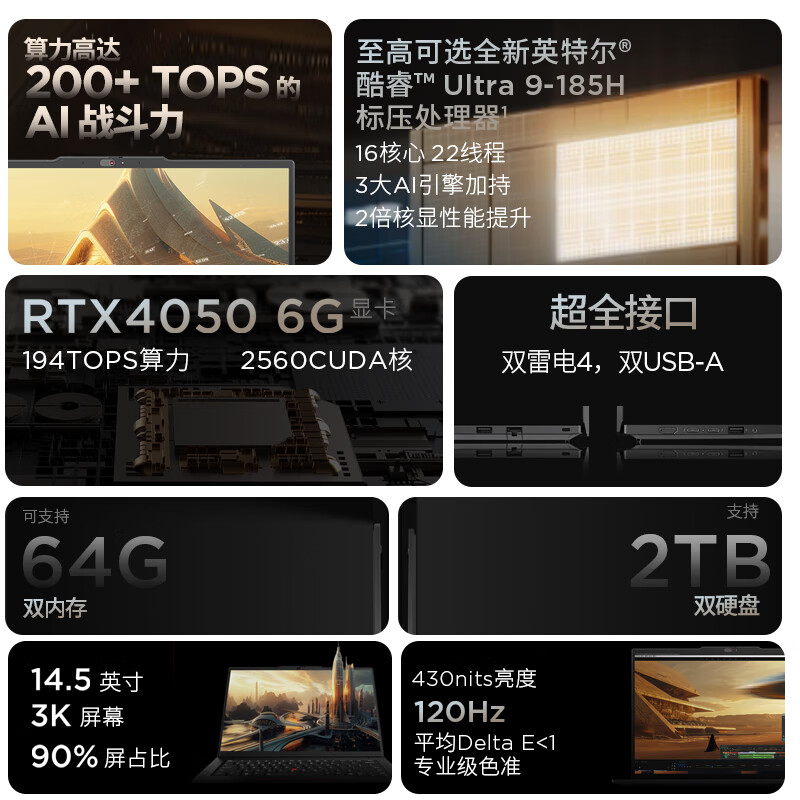Thinkpad  ThinkPad T14p 笔记本电脑 英特尔Ultra 9-185H 32G内存 2TB固态硬盘 RTX 4050 6G独显 14英寸 3K 120Hz 计价单位:台