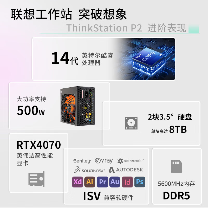联想 Lenovo P2 工作站  i5 14500/8G/256G SSD/UMAV500W 计价单位:台