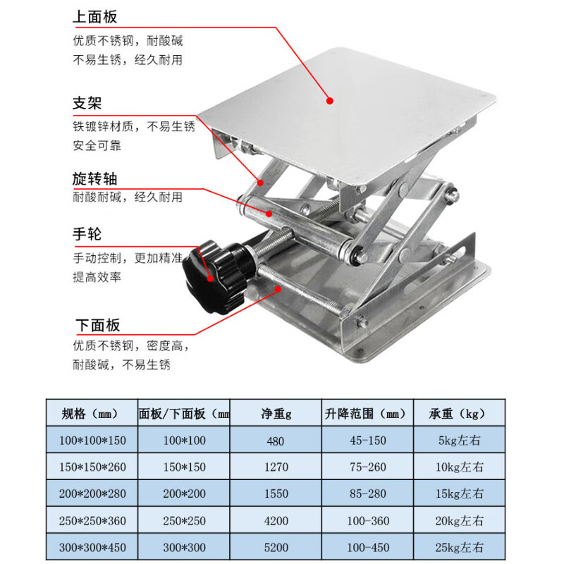海斯迪克  hs-831 实验室手动小型不锈钢升降台 150*150mm 计价单位:台