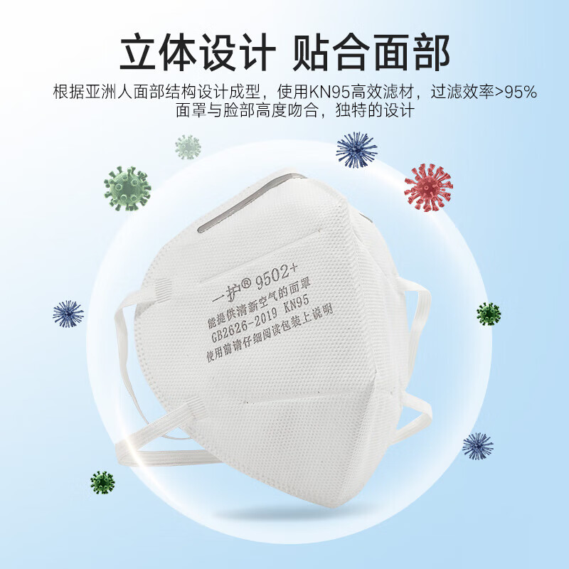 一护  9501+ 口罩 防尘 防颗粒物 KN95耳戴式 针织带 劳保防护 飞沫独立装 30包 计价单位:盒