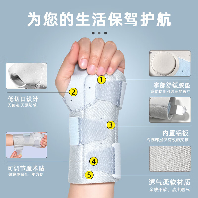 谋福  tj303 关节固定器支具 劳损康复保护套 S码 左手灰色 （适合腕围13.5-16cm） 计价单位:个
