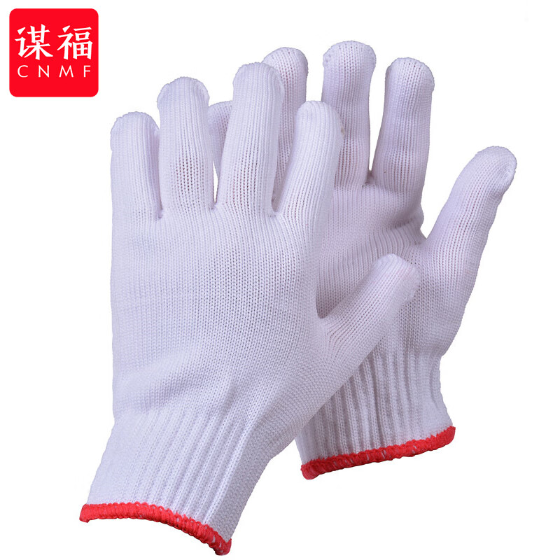 谋福  tj852 手套 500g十针尼龙针织加厚防滑透气耐磨劳保手套  白色12双装 计价单位:打