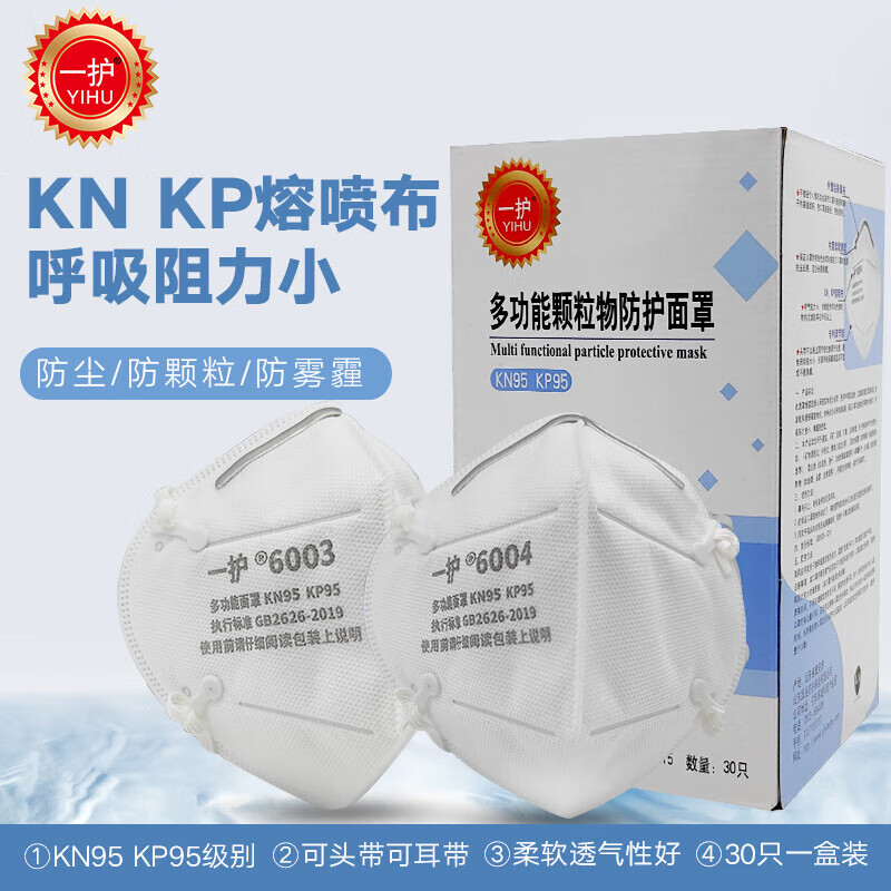 一护  6004 口罩 防粉尘防雾霾打磨煤矿防尘口罩 耳戴口罩（30只） 计价单位:包