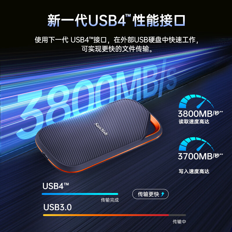 闪迪 SANDISK SDSSDE82-2T00-Z25 移动固态硬盘 2TB 雷电4 E82 读3800MB/s 写3700MB/s type-c 计价单位:块