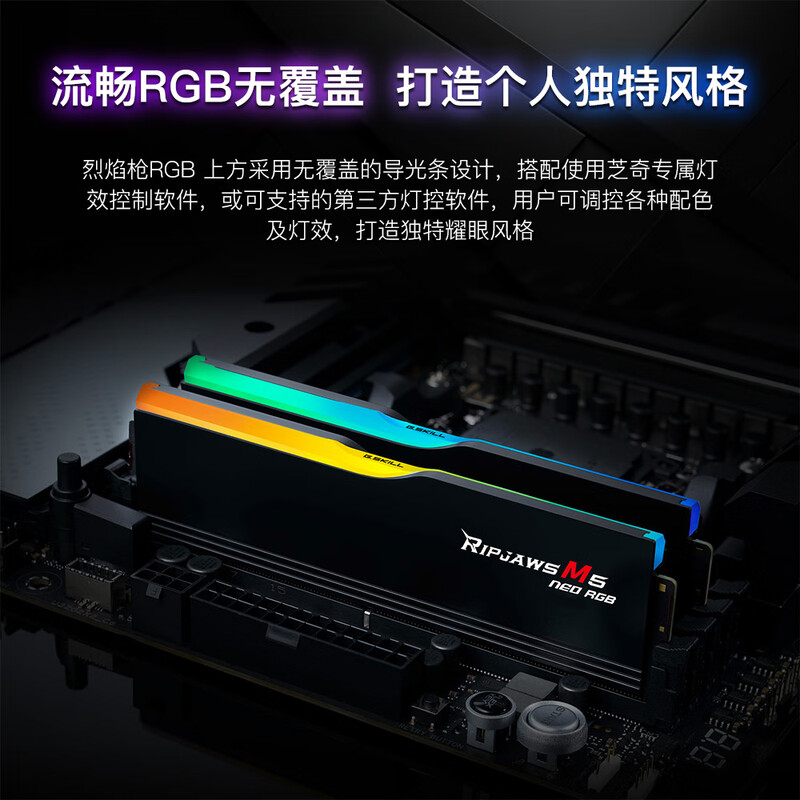 芝奇 F5-6000J3038F16GX2-RM5NRK 台式机内存 32GB(16Gx2) DDR5 6000 烈焰枪RGB 灯条-黑色/AMD EXPO/C30 计价单位:组 芝奇 F5-6000J3038F16GX2-RM5NRK 台式机内存 32GB(16Gx2) DDR5 6000 烈焰枪RGB 灯条-黑色/AMD EXPO/C30 计价单位:组