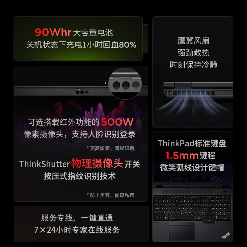 Thinkpad  P16v 移动工作站 CAD画图三维建模设计师用移动图形工作站ibm联想笔记本电脑 Ultra7-155H 32G 1T A2000 官方标配 21KXA003CD  计价单位:台