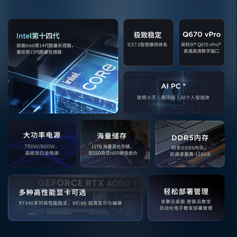 联想 Lenovo K-C3C134 台式工作站 I5-14500/16G/512G/WIN11H/联想小天AI/无光驱/RTX3050-8G显卡/键鼠/500W 主机 计价单位:组